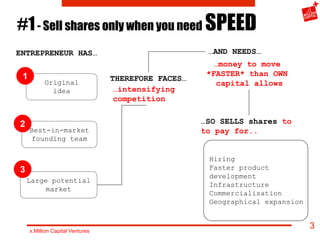 #1 - Sell shares only when you need SPEED
ENTREPRENEUR HAS…                                     …AND NEEDS…
              ...