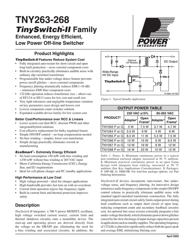 Original Power Supply IC TNY266PN TNY266P TNY266 DIP-7 New | PDF