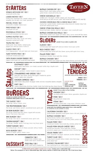 Tavern on Third New Menu 2015