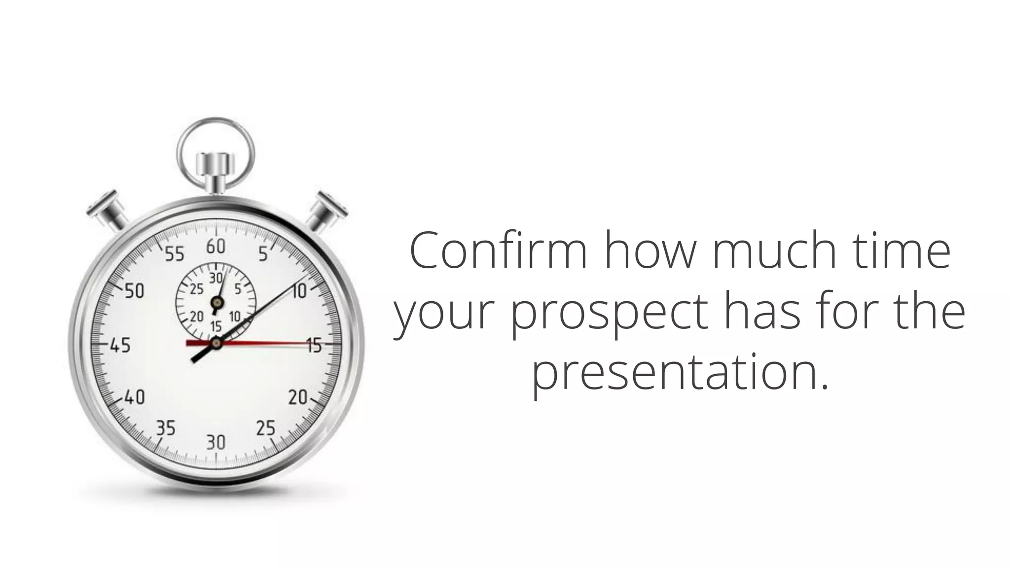 Confirm how much time
your prospect has for the
presentation.
 