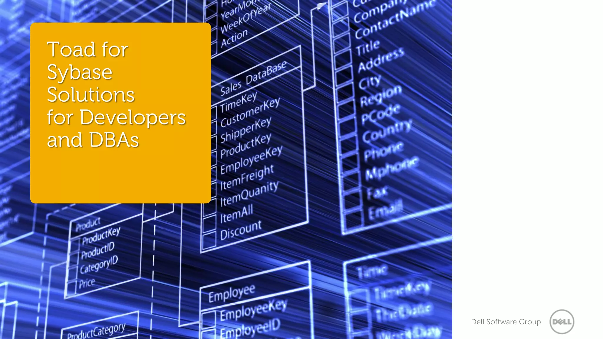 Toad for
Sybase
Solutions
for Developers
and DBAs

4

Dell Software Group

 