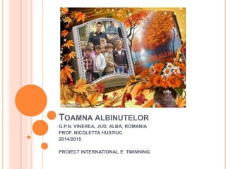 TOAMNA ALBINUTELOR 
G.P.N. VINEREA, JUD. ALBA, ROMANIA 
PROF. NICOLETTA HUSTIUC 
2014/2015 
PROIECT INTERNATIONAL E TWINNING 
 