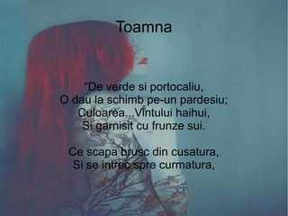 Autor SpringSpring
S
Toamna
“De verde si portocaliu,
O dau la schimb pe-un pardesiu;
Culoarea...Vintului haihui,
Si garnisit cu frunze sui.
Ce scapa brusc din cusatura,
Si se intrec spre curmatura,
 