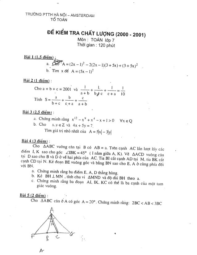 đề Kiểm Tra Chất Lượng Mon Toan Trường Chuyen Ha Nội Amsterdam
