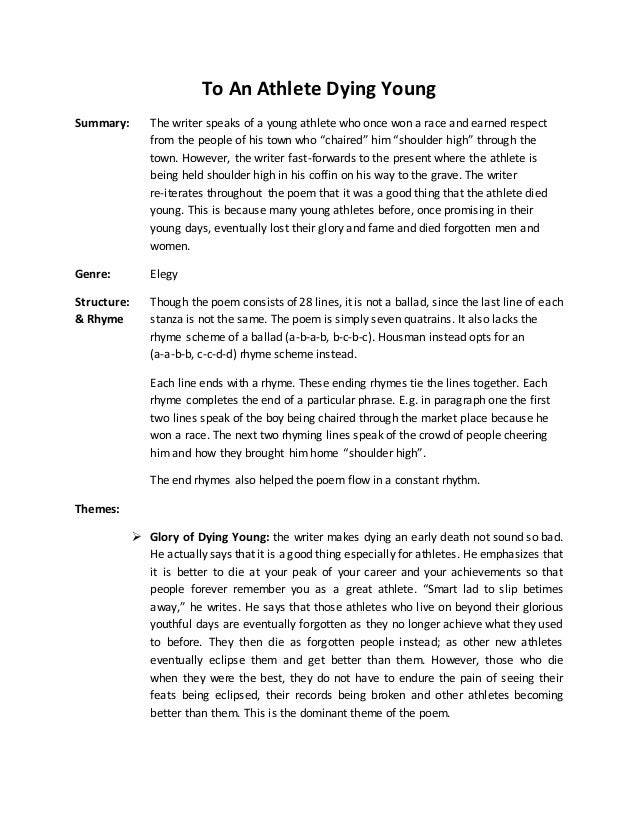 To an athlete dying young essay