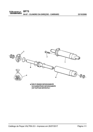 BF75
23/10/2006
64-07 - CILINDRO DA DIREÇÃO - CARRARO
Catálogo de Peças VALTRA 8.0 - Impresso em 26/07/2017 Página 1/1
 