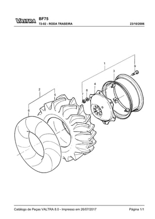 BF75
23/10/2006
72-02 - RODA TRASEIRA
Catálogo de Peças VALTRA 8.0 - Impresso em 26/07/2017 Página 1/1
 