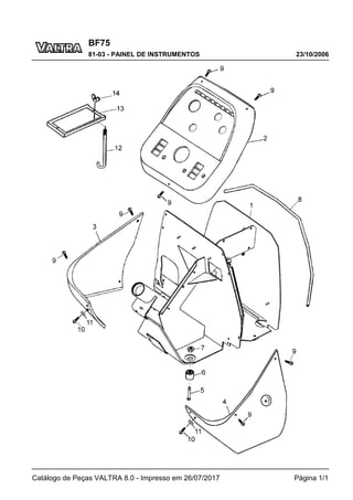 BF75
23/10/2006
81-03 - PAINEL DE INSTRUMENTOS
Catálogo de Peças VALTRA 8.0 - Impresso em 26/07/2017 Página 1/1
 