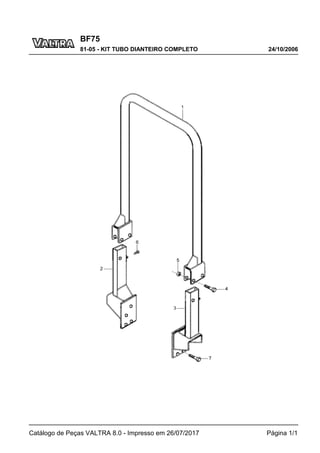 BF75
24/10/2006
81-05 - KIT TUBO DIANTEIRO COMPLETO
Catálogo de Peças VALTRA 8.0 - Impresso em 26/07/2017 Página 1/1
 