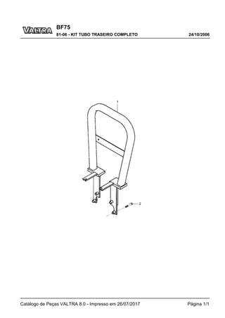 BF75
24/10/2006
81-06 - KIT TUBO TRASEIRO COMPLETO
Catálogo de Peças VALTRA 8.0 - Impresso em 26/07/2017 Página 1/1
 