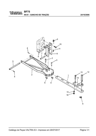 BF75
24/10/2006
99-01 - GANCHO DE TRAÇÃO
Catálogo de Peças VALTRA 8.0 - Impresso em 26/07/2017 Página 1/1
 