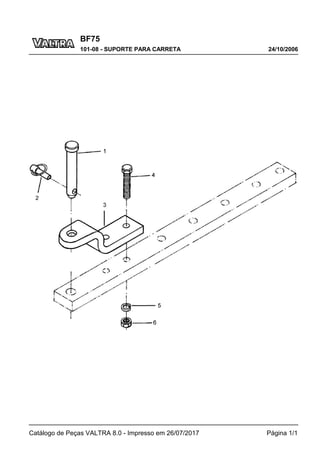 BF75
24/10/2006
101-08 - SUPORTE PARA CARRETA
Catálogo de Peças VALTRA 8.0 - Impresso em 26/07/2017 Página 1/1
 