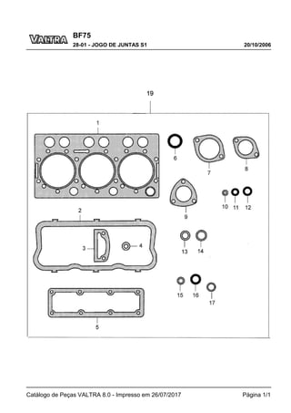 BF75
20/10/2006
28-01 - JOGO DE JUNTAS S1
Catálogo de Peças VALTRA 8.0 - Impresso em 26/07/2017 Página 1/1
 