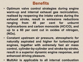 Benefits
• Optimum valve control strategies during engine
warm-up and internal exhaust gas recirculation,
realised by reop...