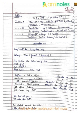 german hand written notes for B1 level exam