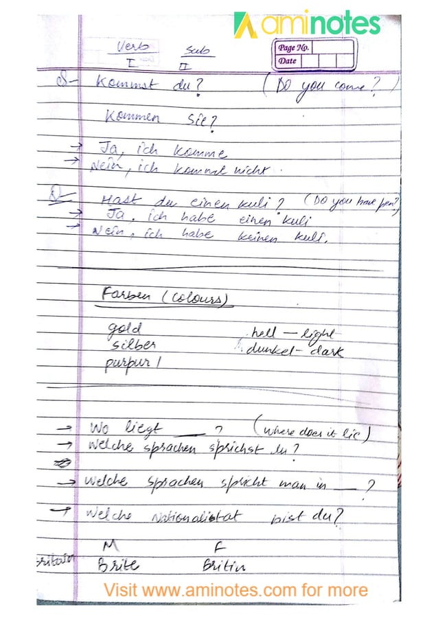german hand written notes for B1 level exam | PDF