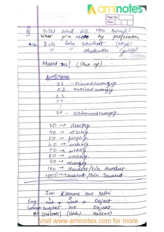 german hand written notes for B1 level exam