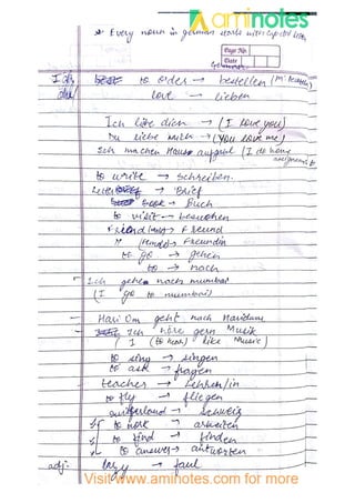 german hand written notes for B1 level exam