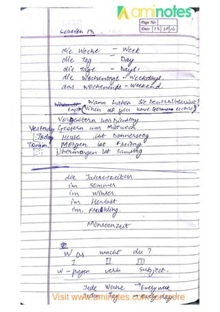 german hand written notes for B1 level exam