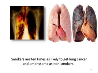 Smokers are ten times as likely to get lung cancer
and emphysema as non-smokers.
48
 
