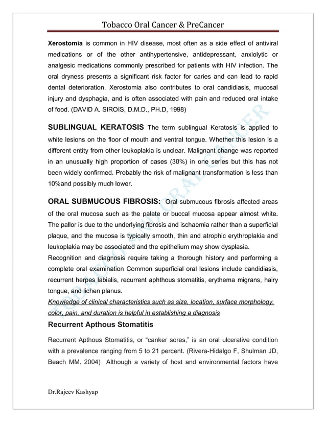 Tobacco and oral cancer cancer