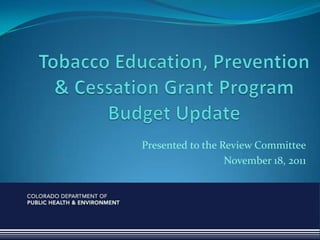 Presented to the Review Committee
                  November 18, 2011
 