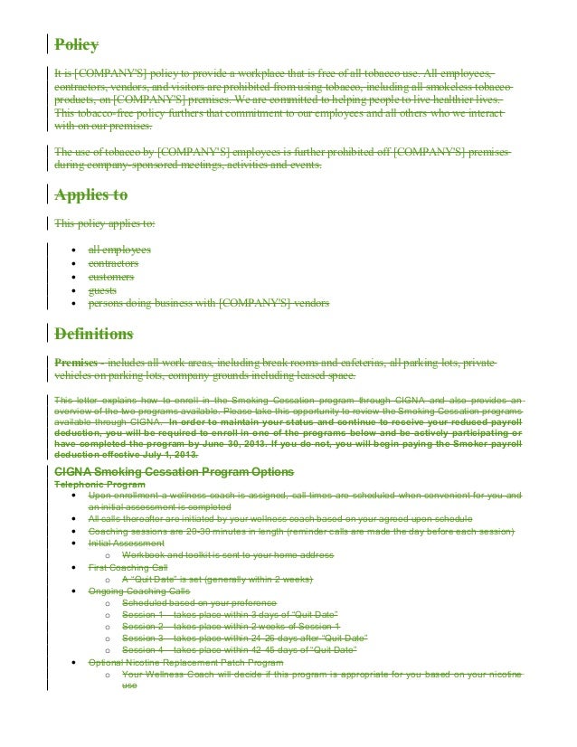 Tobacco cessation assistance letter