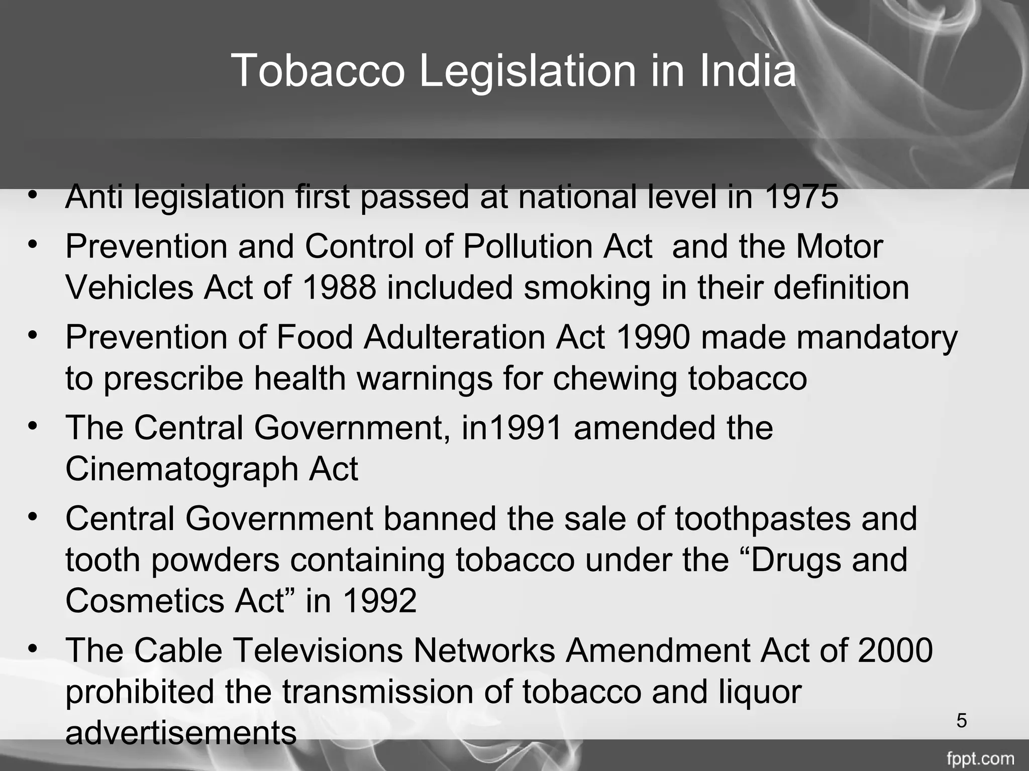 what is the tobacco control act MHOA Adherence is generally high to