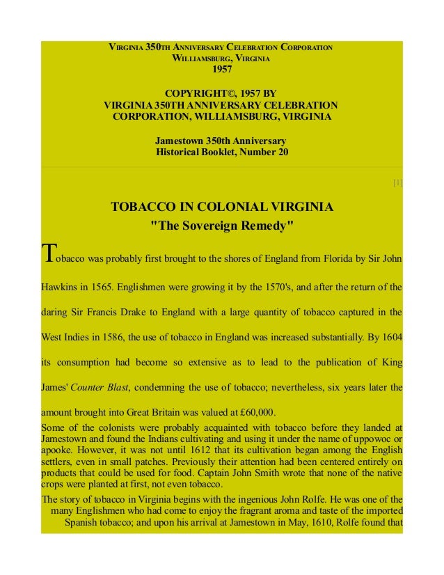 Tobacco In Colonial Virginia