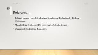 Reference…
• Tobacco mosaic virus: Introduction, Structure & Replication by Biology
Discussion.
• Microbiology Textbook : R.C. Dubey & M.K. Maheshwari.
• Diagrams from Biology discussion.
3/31/2021
Sudha S. Pandey
15
 