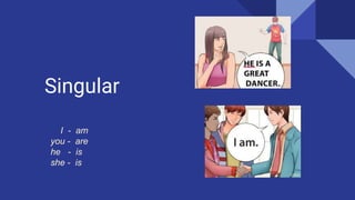 Singular
I - am
you - are
he - is
she - is