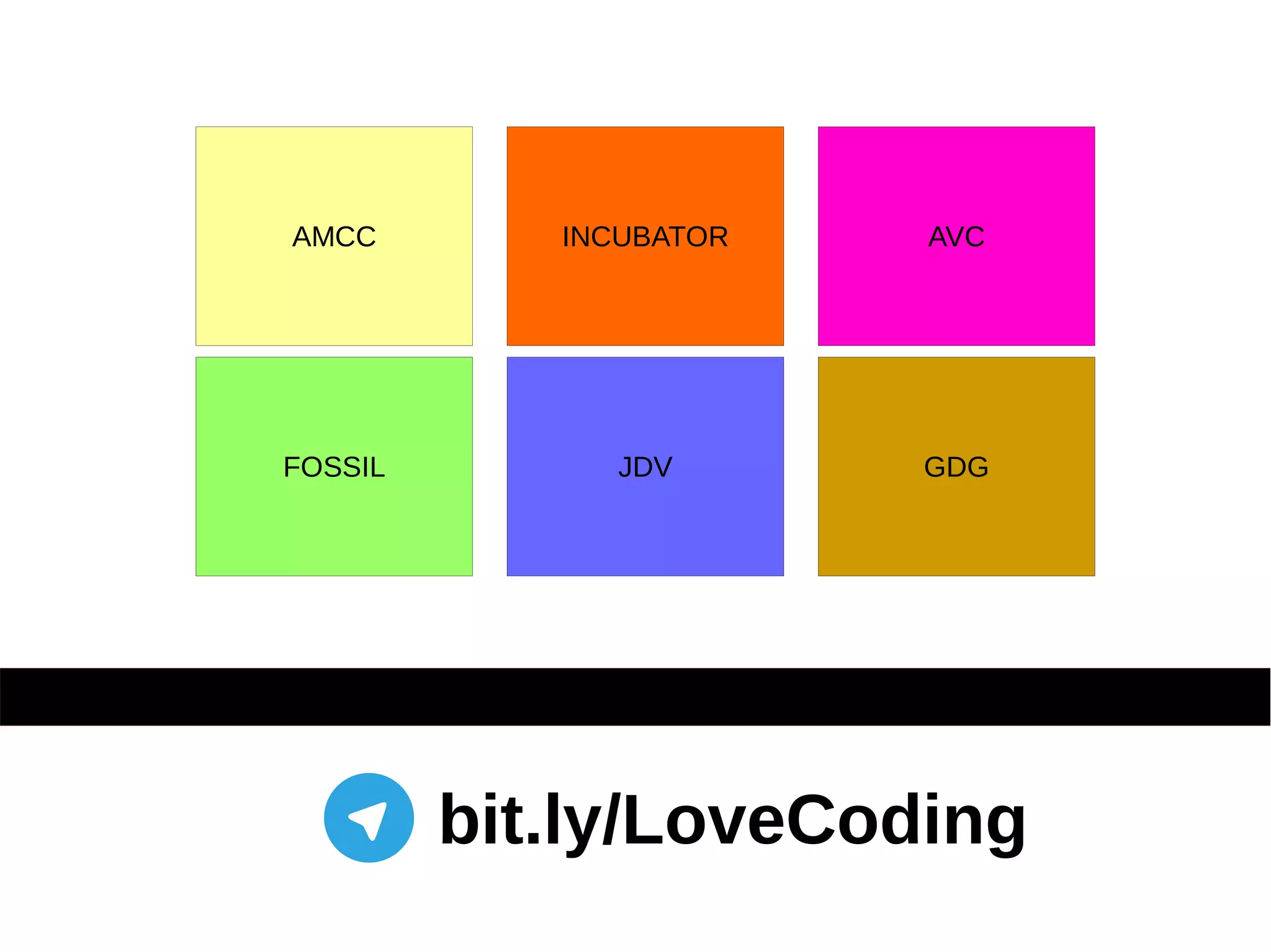 AMCC INCUBATOR AVC
FOSSIL JDV GDG
bit.ly/LoveCoding
JOIN NOW