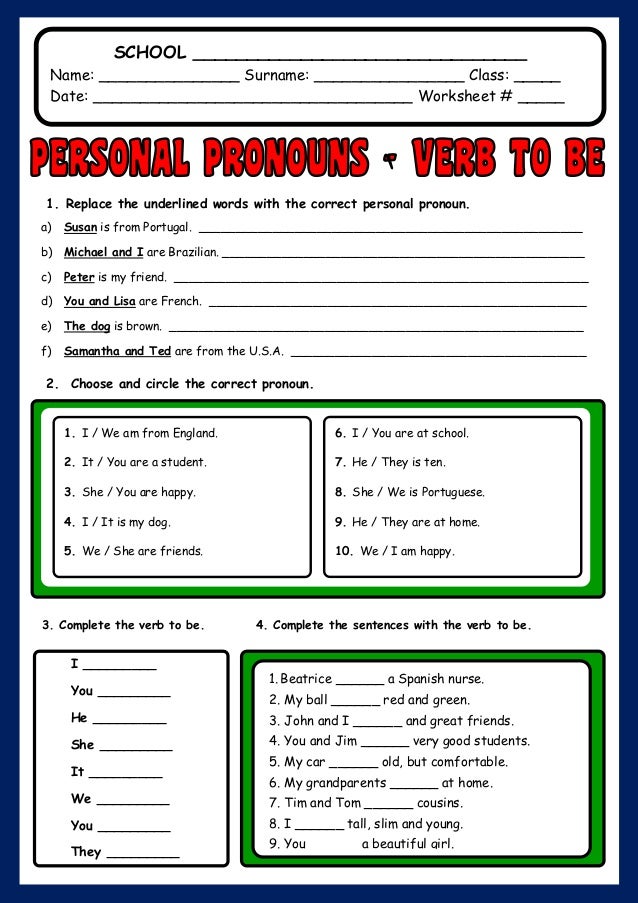 verb to be worksheet