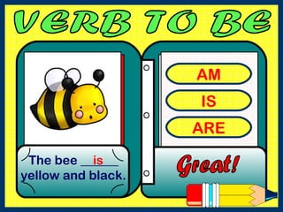 AM
IS
ARE
The bee ______
yellow and black.
is
 