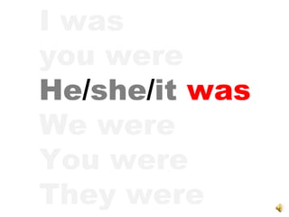 I was you were He / she / it   was We were You were They were 