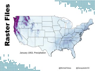 @MicheleTobias @GeospatialUCD
RasterFiles
January 1953, Precipitation
 