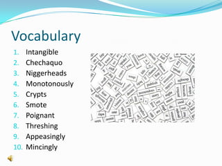 VocabularyIntangibleChechaquoNiggerheadsMonotonouslyCryptsSmotePoignantThreshingAppeasinglyMincingly