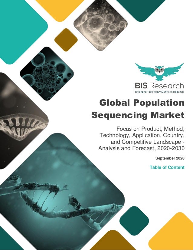 Global Population
Sequencing Market
Focus on Product, Method,
Technology, Application, Country,
and Competitive Landscape -
Analysis and Forecast, 2020-2030
September 2020
Table of Content
 