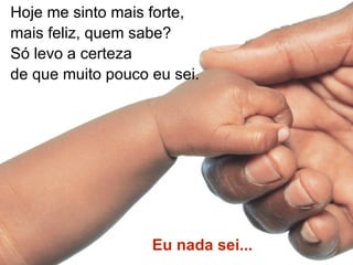 Hoje me sinto mais forte, mais feliz, quem sabe? Só levo a certeza de que muito pouco   eu sei. Eu nada sei... 