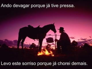 Ando devagar porque já tive pressa. Levo este sorriso porque já chorei demais. 