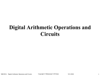 Copyright  Muhammad A M IslamSBE202A Digital Arithmetic Operations and Circuits 19/21/2020
Digital Arithmetic Operations and
Circuits
 