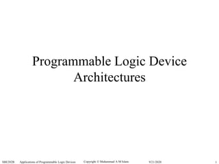 Copyright  Muhammad A M Islam.SBE202B Applications of Programmable Logic Devices 19/21/2020
Programmable Logic Device
Architectures
 