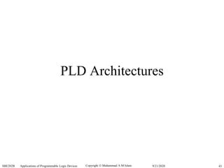 Copyright  Muhammad A M Islam.SBE202B Applications of Programmable Logic Devices 439/21/2020
PLD Architectures
 