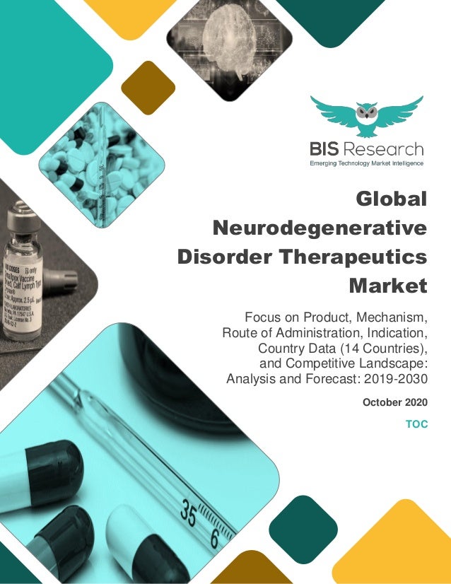 All rights reserved at BIS Research
1
Global
Neurodegenerative
Disorder Therapeutics
Market
Focus on Product, Mechanism,
Route of Administration, Indication,
Country Data (14 Countries),
and Competitive Landscape:
Analysis and Forecast: 2019-2030
October 2020
TOC
 
