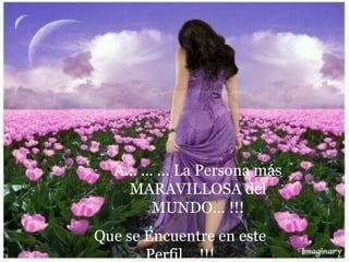 A… … … La Persona más
MARAVILLOSA del
MUNDO… !!!
Que se Encuentre en este
Perfil… !!!
 