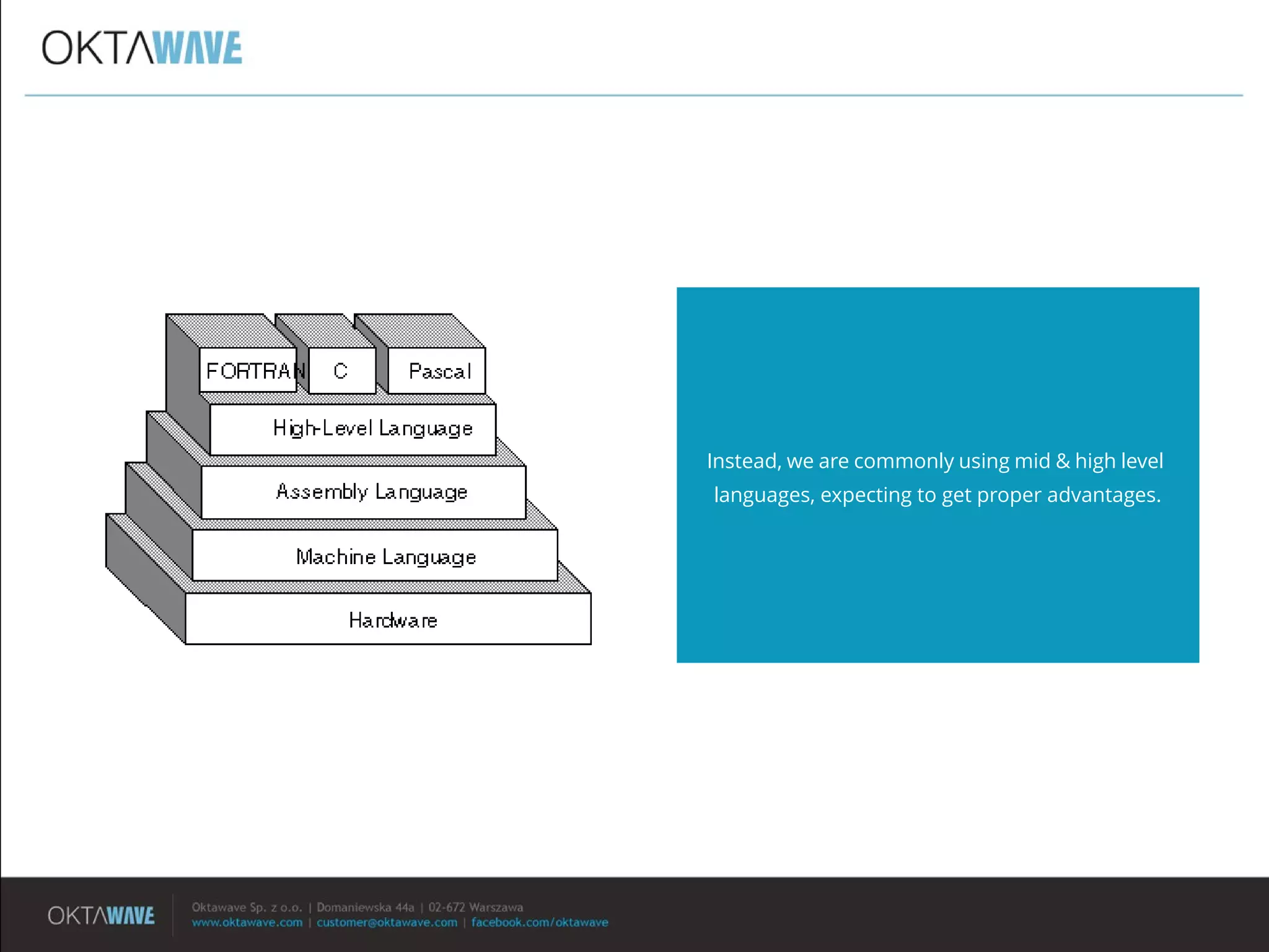 Instead, we are commonly using mid & high level
languages, expecting to get proper advantages.
 