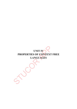 UNIT IV
PROPERTIES OF CONTEXT FREE
LANGUAGES
 