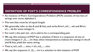 THEORY OF CCMPUTATION - UNIT 5- POST CORRESPONDANCE PROBLEM EXPLANATION ...