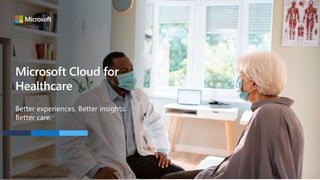 Microsoft Cloud for
Healthcare
Better experiences. Better insights.
Better care.
© 2022 Microsoft Corporation All rights reserved.
 