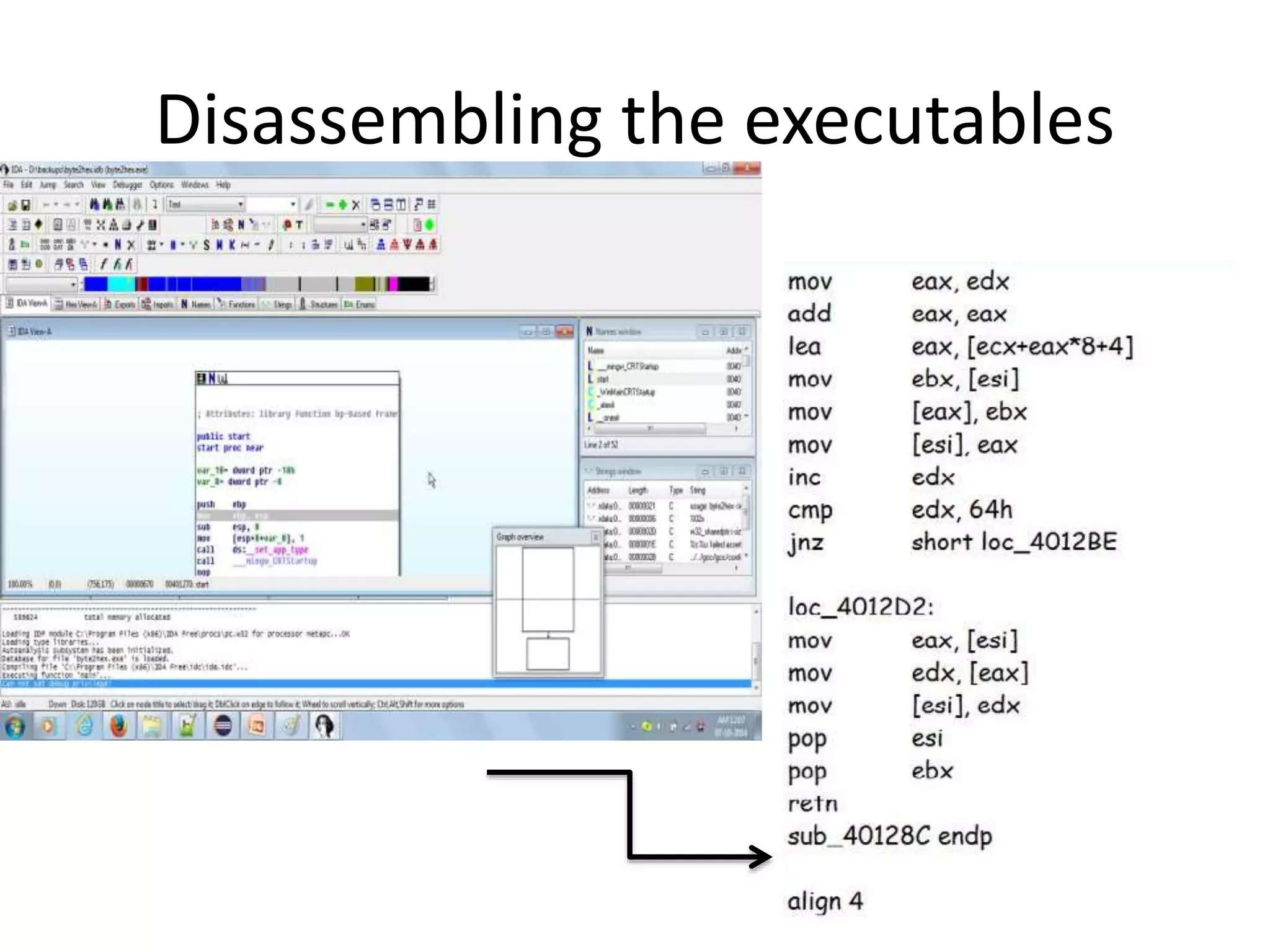Disassembling the executables
 